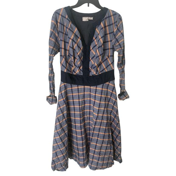 Eshakti Women's Plaid Long‎ Sleeve Dress Custom 12-14 Cotton w/ Pockets & Lining - Picture 1 of 6